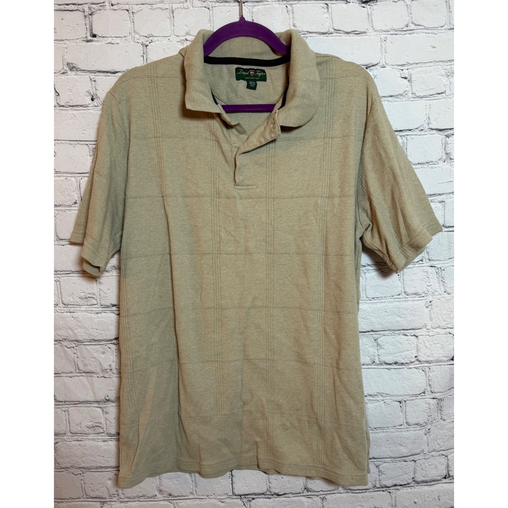 David Taylor Collection Mens‎ Medium Tan Plaid Short Sleeve Polo Shirt